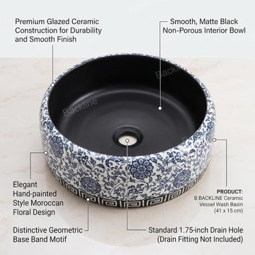 B Backline Moroccan Wash Basin | Table Top Wash Basin For Bathroom 40 X 40 X 15 Cm