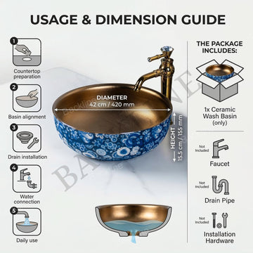 B Backline Ceramic Table Top, Counter Top Wash Basin 42 x 42 x 15.5 Cm