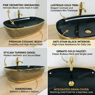 B Backline Ceramic Table Top, Counter Top Wash Basin 60 X 39 X 14 Cm