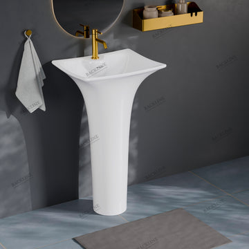 B Backline Ceramic Pedestal Wash Basin Rectangle 19 x 15 x 33 Inch White