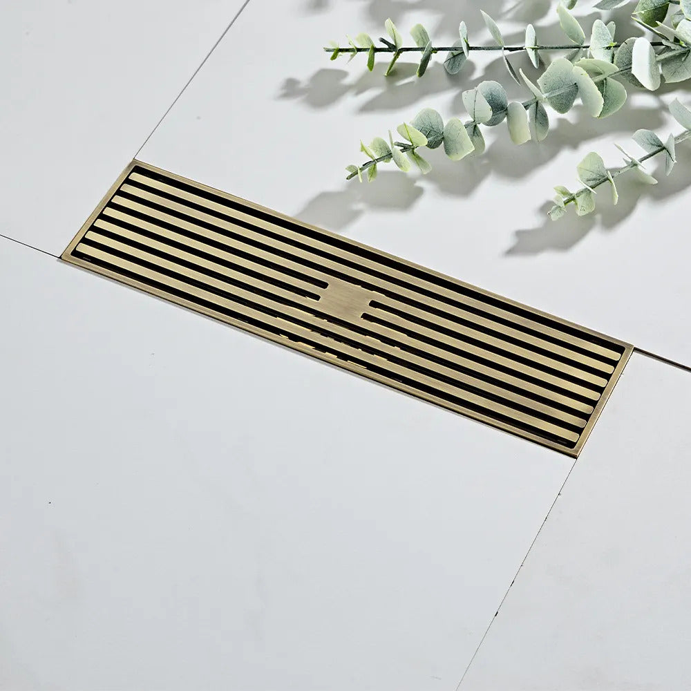 B Backline Bathroom Floor Water Drain Grating with Anti-Foul Cockroach Trap Antique Finish 12" X 3" Inches