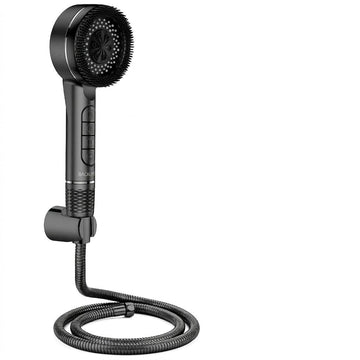 Backline 4-Function High Pressure Matte Black Hand Shower Set with Removable Soft Silicone Brush 1.5m Hose Pipe and Wall Hook Bathroom Handheld Showerhead Kit