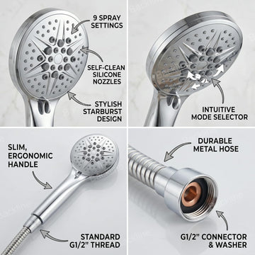 Backline 9-Function High Pressure Hand Shower with Hose & Wall Hook - Chrome