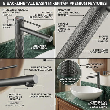 Basin Mixer Tap – Hot & Cold Bathroom Faucet | Modern Pillar Tap for Wash Basin | Mixer Tap for Bathroom & Living Room (Grey)