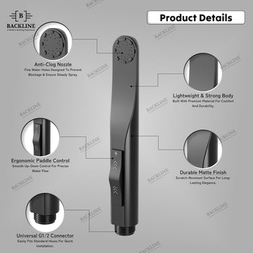 Backline Premium ABS Jet Spray for Toilet | Water-Saving Health Faucet Bidet- Black Matt