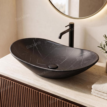 Backline Rectangular Ceramic Countertop Basin – Matt Black (25 x 14 x 5.5 Inch)