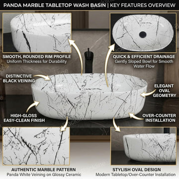 Ceramic Table Top Wash Basin 54 X 36 X 14.5 Cm (White Glossy Finish)