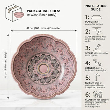 Ceramic Table Top Wash Basin 41 X 41 X 14 Cm (Matt Finish) (Pink)