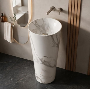 Backline Standalone Pedestal Basin (15 x 15 x 34 Inch) – One-Piece No Tap Hole Wash Basin for Home & Commercial Use