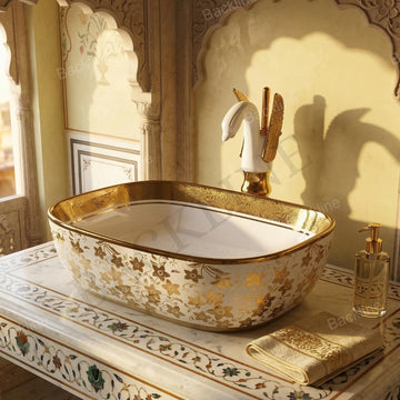 B Backline Ceramic Table Top, Counter Top Wash Basin Gold 45 x 30 CM