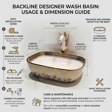 B Backline Ceramic Table Top, Counter Top Wash Basin Gold 45 x 30 CM