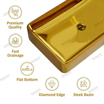 Ceramic Table Top Wash Basin 61 X 36 X 11 Cm (Glossy Gold)