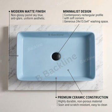 Ceramic Table Top Wash Basin 61 X 34 X 10 cm (Light Blue Matt Finish