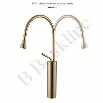 B Backline Single Lever Basin Mixer Tap Brass High Neck Long Body Sink Faucet For Bathroom Gold