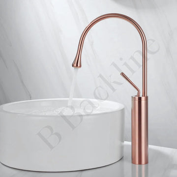 B Backline Single Lever Basin Mixer Tap Brass High Neck Long Body Sink Faucet For Bathroom Rosegold