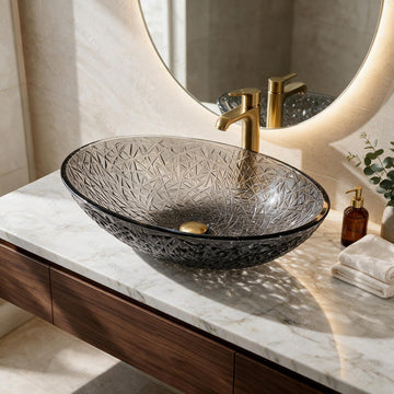 Backline Premium Pure Glass Countertop Wash Basin – 20x14.2x6 Inch (Black)