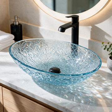 Backline Premium Pure Glass Countertop Wash Basin – 20x14x6 Inch (Blue Water)