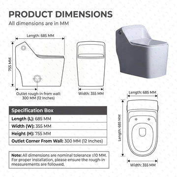 Backline 5D Rimless One-Piece Western Commode – Built-in Tank & Soft-Close Seat, 12" S-Trap (White)