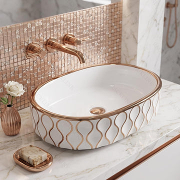 B Backline Rose Gold & White Tabletop Wash Basin – Modern Countertop Bathroom & Dining Sink (20 x 13 in)