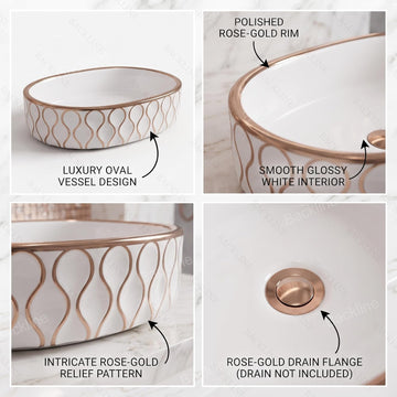B Backline Rose Gold & White Tabletop Wash Basin – Modern Countertop Bathroom & Dining Sink (20 x 13 in)
