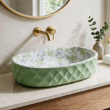 Backline 20x13.5 Inch Light Green Tabletop Wash Basin – Countertop Sink for Bathroom & Dining