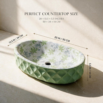 Backline 20x13.5 Inch Light Green Tabletop Wash Basin – Countertop Sink for Bathroom & Dining