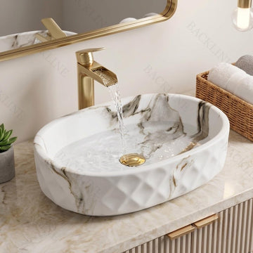Backline Matte White Ceramic Oval Countertop Table Top Wash Basin 50x32x14 cm