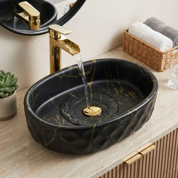 Matte Black Table Top Wash Basin – Modern Countertop Bathroom Sink (20x13x5.5 inch)