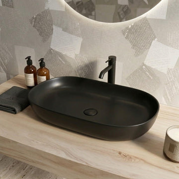 Backline Modern Matte Black Table Top Ceramic Wash Basin - 31.5 inch