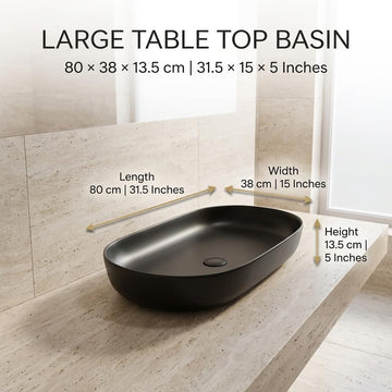 Backline Modern Matte Black Table Top Ceramic Wash Basin - 31.5 inch