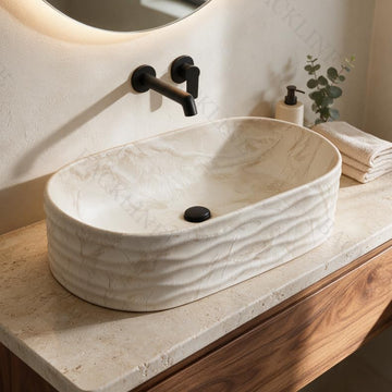 Backline Rectangular Ceramic Countertop Basin – Matt Beige (20 x 12 x 6 Inch)