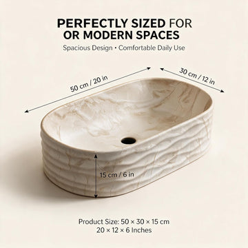 Backline Rectangular Ceramic Countertop Basin – Matt Beige (20 x 12 x 6 Inch)