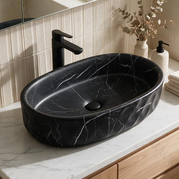 Backline Rectangular Ceramic Countertop Basin – Matt Black (20 x 13 x 5.5 Inch)