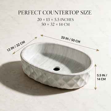 Backline Rectangular Ceramic Countertop Basin – Matt White (20 x 13 x 5.5 Inch)