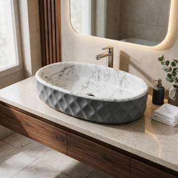 Backline 20x13 Inch Matt Finish Tabletop Wash Basin – Modern Countertop Basin for Dining & Bathroom