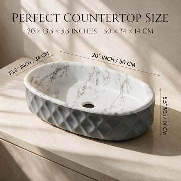 Backline 20x13 Inch Matt Finish Tabletop Wash Basin – Modern Countertop Basin for Dining & Bathroom