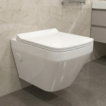 B Backline Ceramic Wall Mount , Wall Hung Western Water Closet Rimless Western Commode Toilet  with Soft Seat Cover White