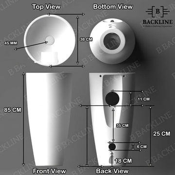 Backline Pedestal Basin Without Tap Hole (38 x 38 x 85 CM) – One-Piece Free Standing Wash Basin White Glossy