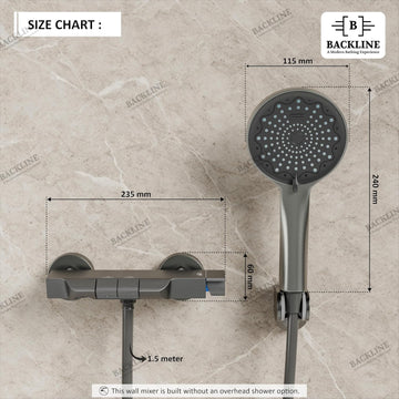 Backline Gun Grey 5-Function Bathroom Shower System – Wall Mixer with Integrated Storage Shelf & Hand Shower Kit