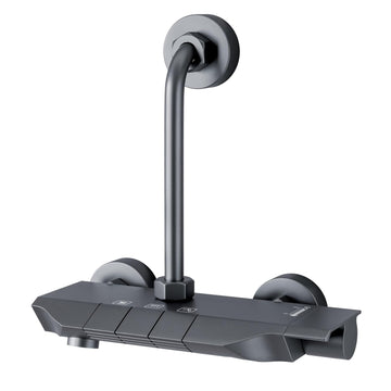 BACKLINE 3-in-1 Wall Mixer with 225mm L-Bend | Hot & Cold Bathroom Shower Tap (Grey Matt)