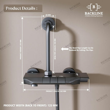 BACKLINE 3-in-1 Wall Mixer with 225mm L-Bend | Hot & Cold Bathroom Shower Tap (Grey Matt)