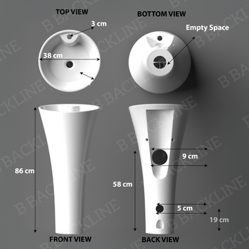 B Backline Ceramic Pedestal Wash Basin Free Standing  Round 15 Inch