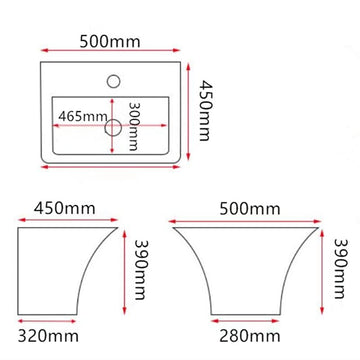 B Backline Ceramic Wall Hung / Wall Hung Half Pedestal Wash Basin For Bathroom 51 X 43 X 38 cm (Blue Glossy Finish)