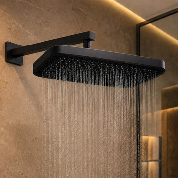 Backline Matte Black Rectangular High Pressure 360° Rotatable Wide Overhead Rainfall Bathroom Shower Head (Without Arm) 33x22cm
