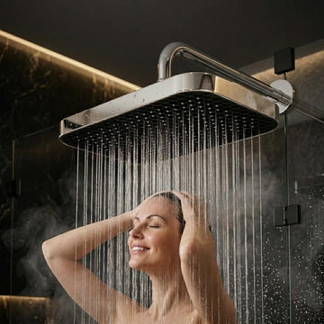 Backline Chrome Rectangular Rain Shower Head (33x22 cm) | 360° Rotatable High-Pressure Overhead Shower (Shower Head Only)