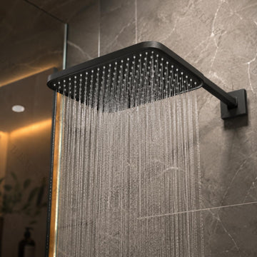 Backline Matte Black Rectangular Rain Shower Head (30x21 cm) | 360° Rotatable High-Pressure Overhead Shower (Shower Head Only)