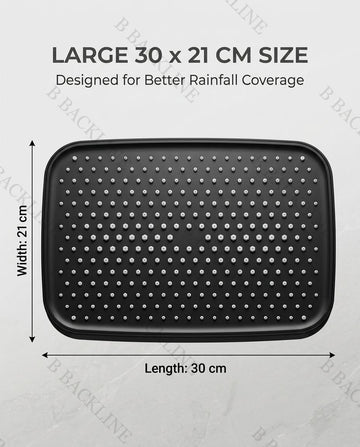 Backline Matte Black Rectangular Rain Shower Head (30x21 cm) | 360° Rotatable High-Pressure Overhead Shower (Shower Head Only)