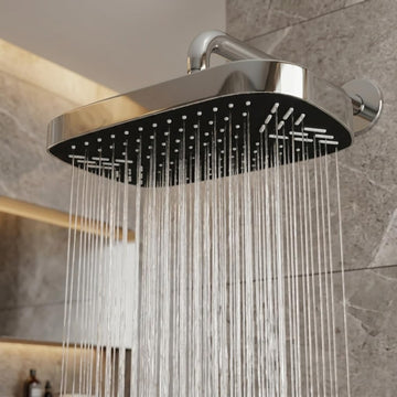 B Backline Diamond Cut Rectangular Rain Shower Head – 90° Rotatable Chrome Overhead Shower (30 x 20 cm)
