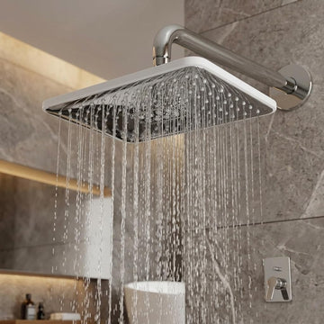 Backline Rectangular Overhead Rainfall Shower Head (27 x 19 cm), High Pressure Chrome Design with Swivel Joint (Without Arm)