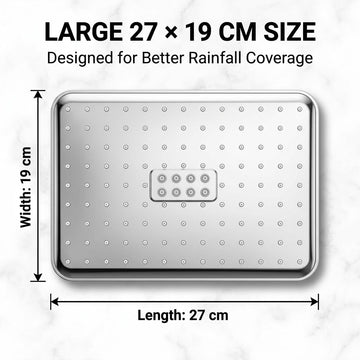 Backline Rectangular Overhead Rainfall Shower Head (27 x 19 cm), High Pressure Chrome Design with Swivel Joint (Without Arm)